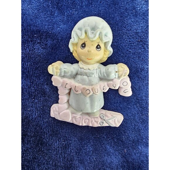 Precious Moments YOU HAVE TOUCHED SO MANY HEARTS Girl Holding Cut Out Hearts Pin - Picture 2 of 5